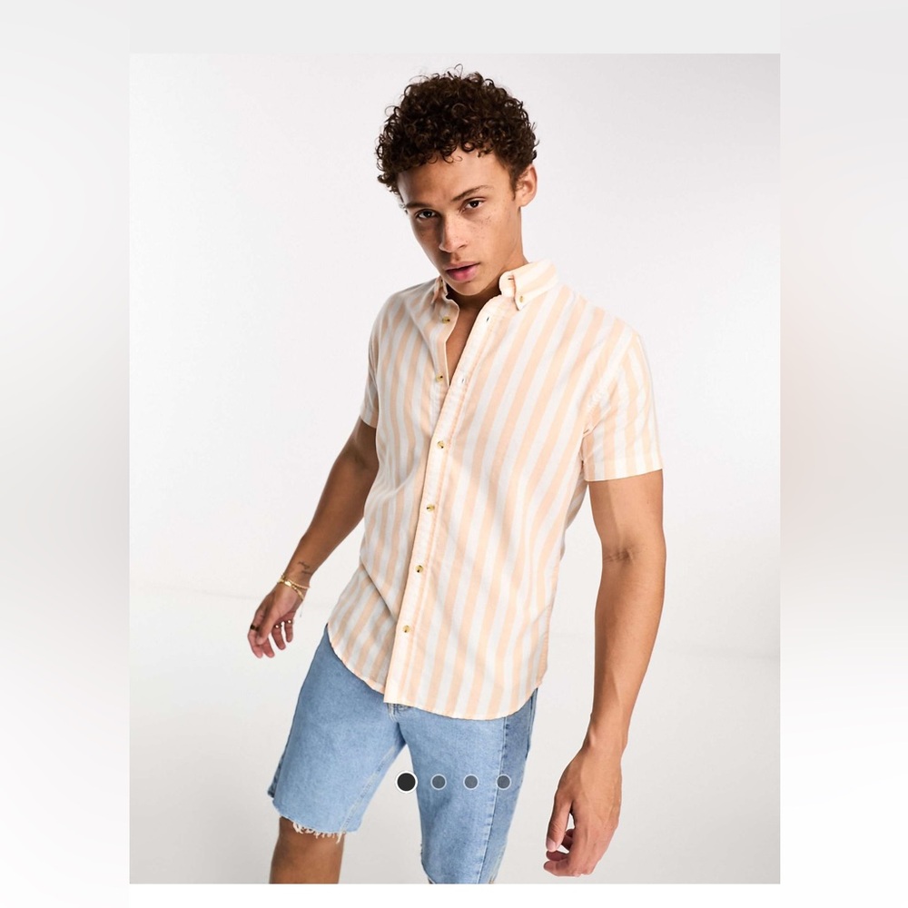 New with tag Jack & Jones Men's Peach and White Striped Shirt short sleeve large